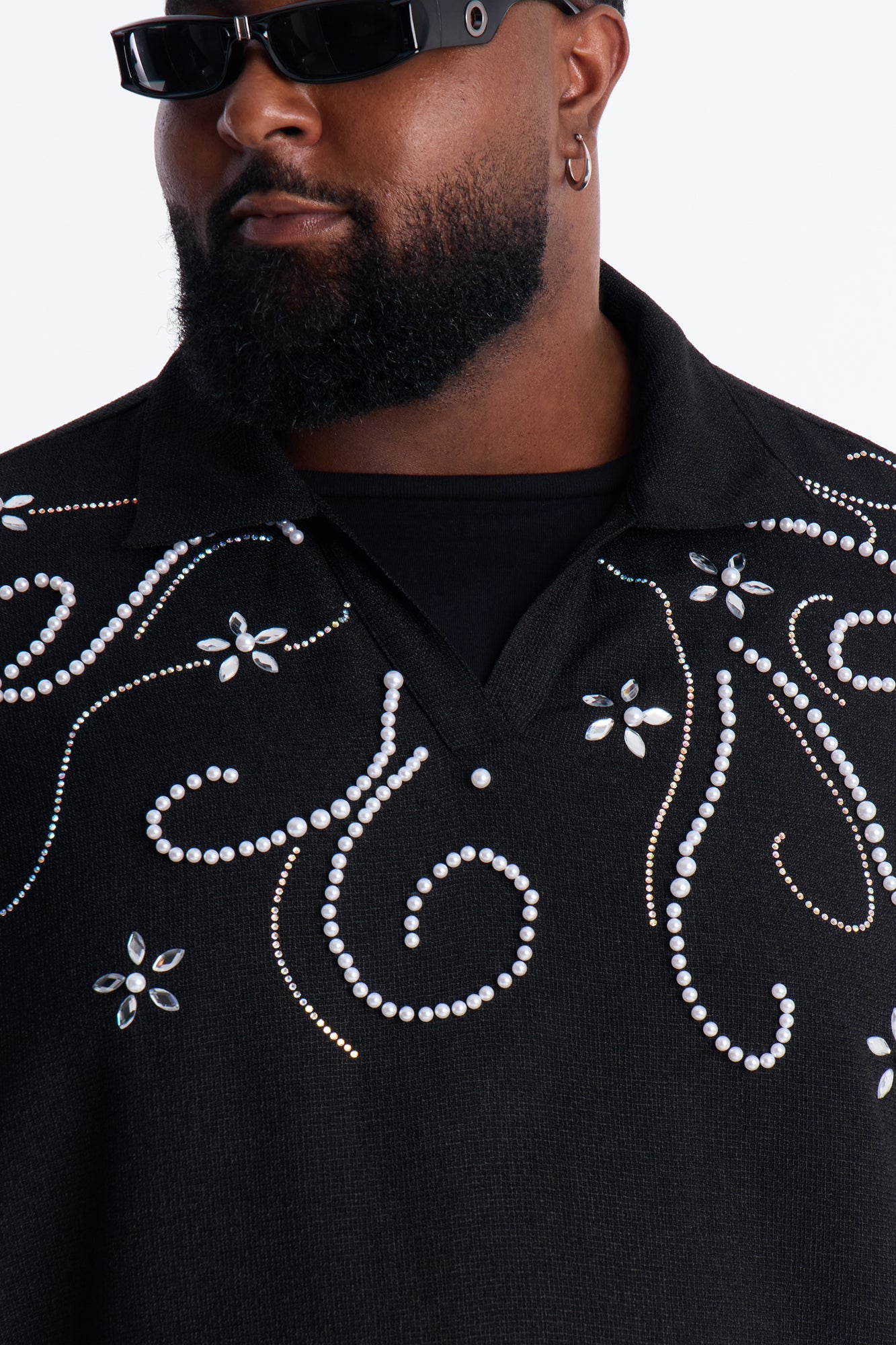 Wanderlust Pearl Journey Johnny Collar Polo - Black Fashion Nova