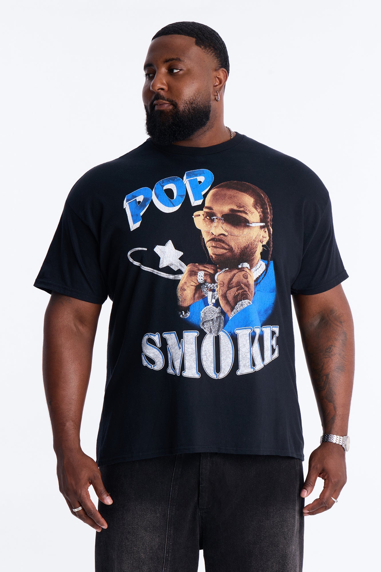Pop Smoke Aim For The Moon Graphic Short Sleeve Tee - Black Fashion Nova