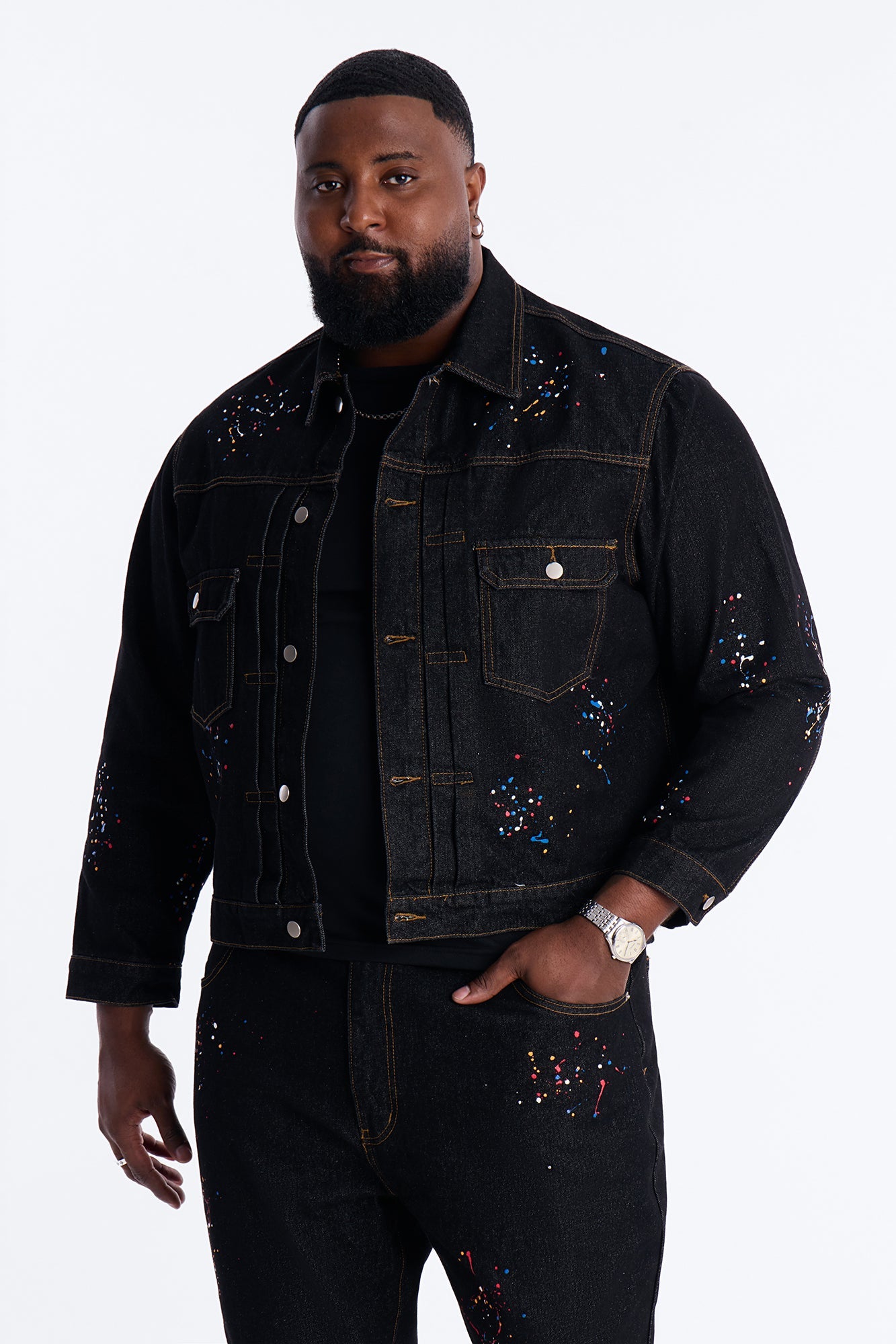Studio Paint Denim Trucker Jacket - Dark Wash Fashion Nova