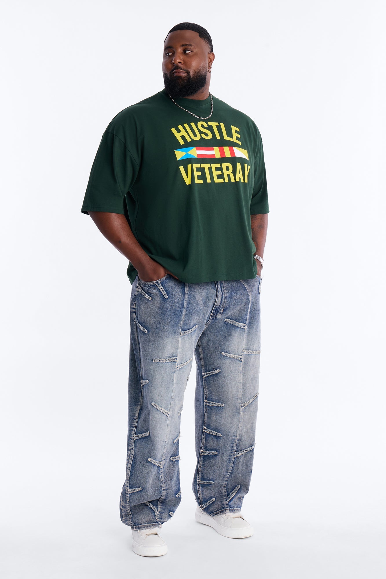 Hustle Veteran Boxy Short Sleeve Tee - Green Fashion Nova