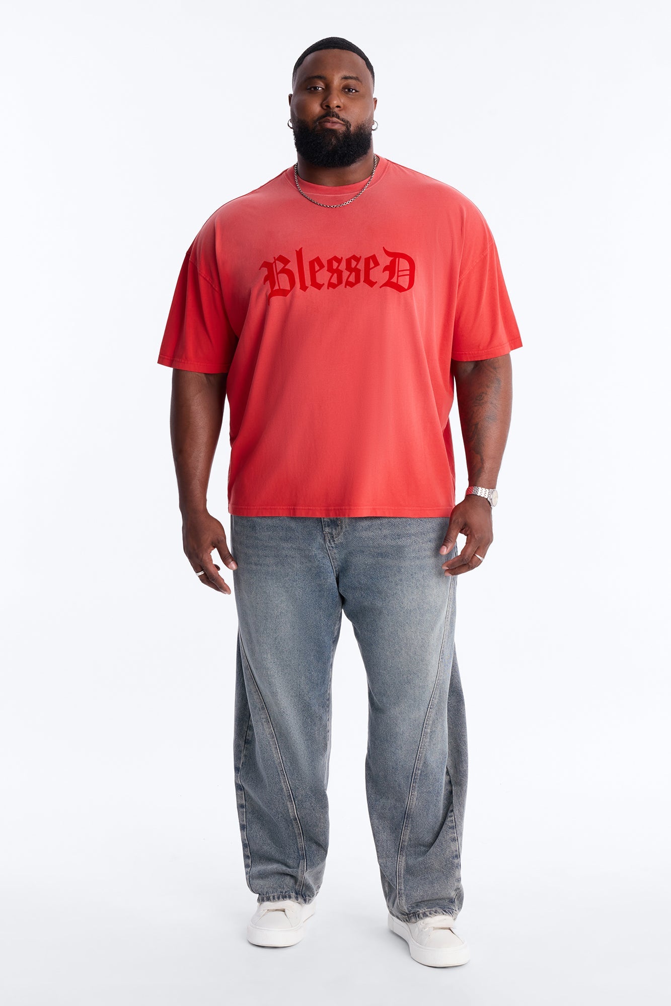 Blessed Flocked Short Sleeve Tee - Red Fashion Nova