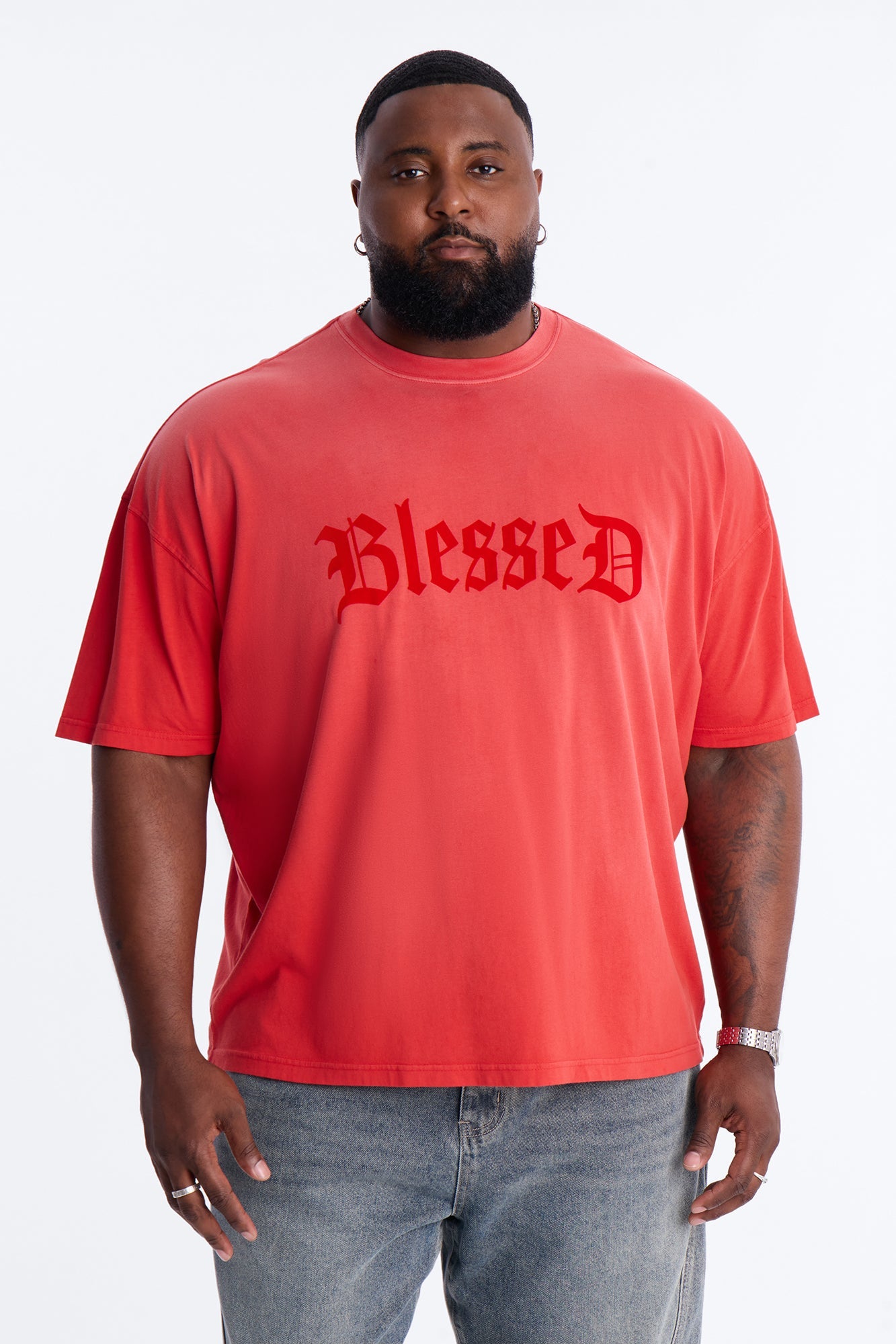 Blessed Flocked Short Sleeve Tee - Red Fashion Nova