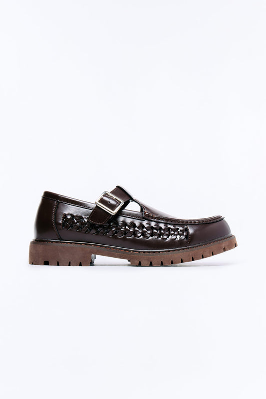 Chunky Woven Side Panel Mary Jane Shoes - Brown Fashion Nova