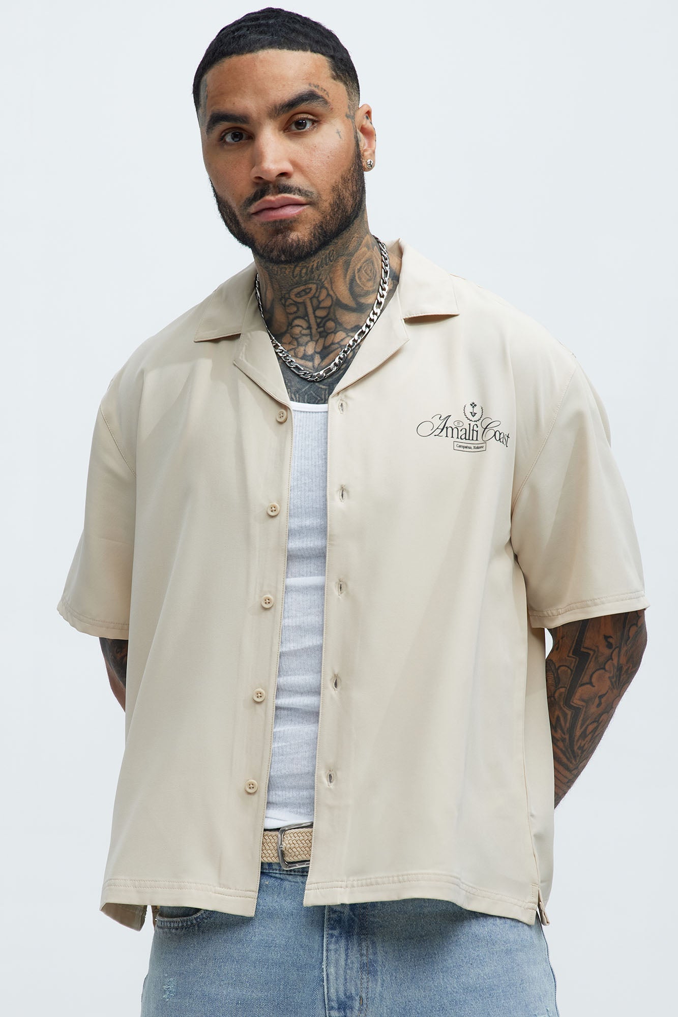 Casa Box Graphic Button Up Shirt - Off White Fashion Nova