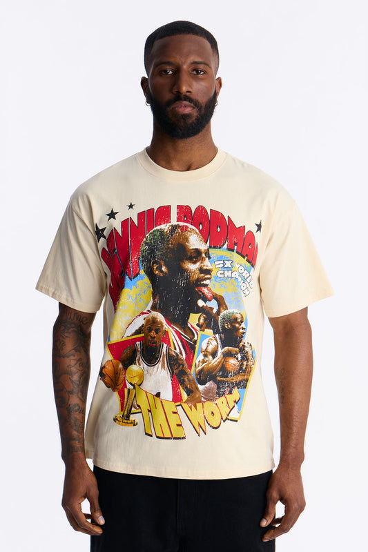 Dennis Rodman World Champ Heavy Weight Oversized Short Sleeve Tee - Cream Fashion Nova
