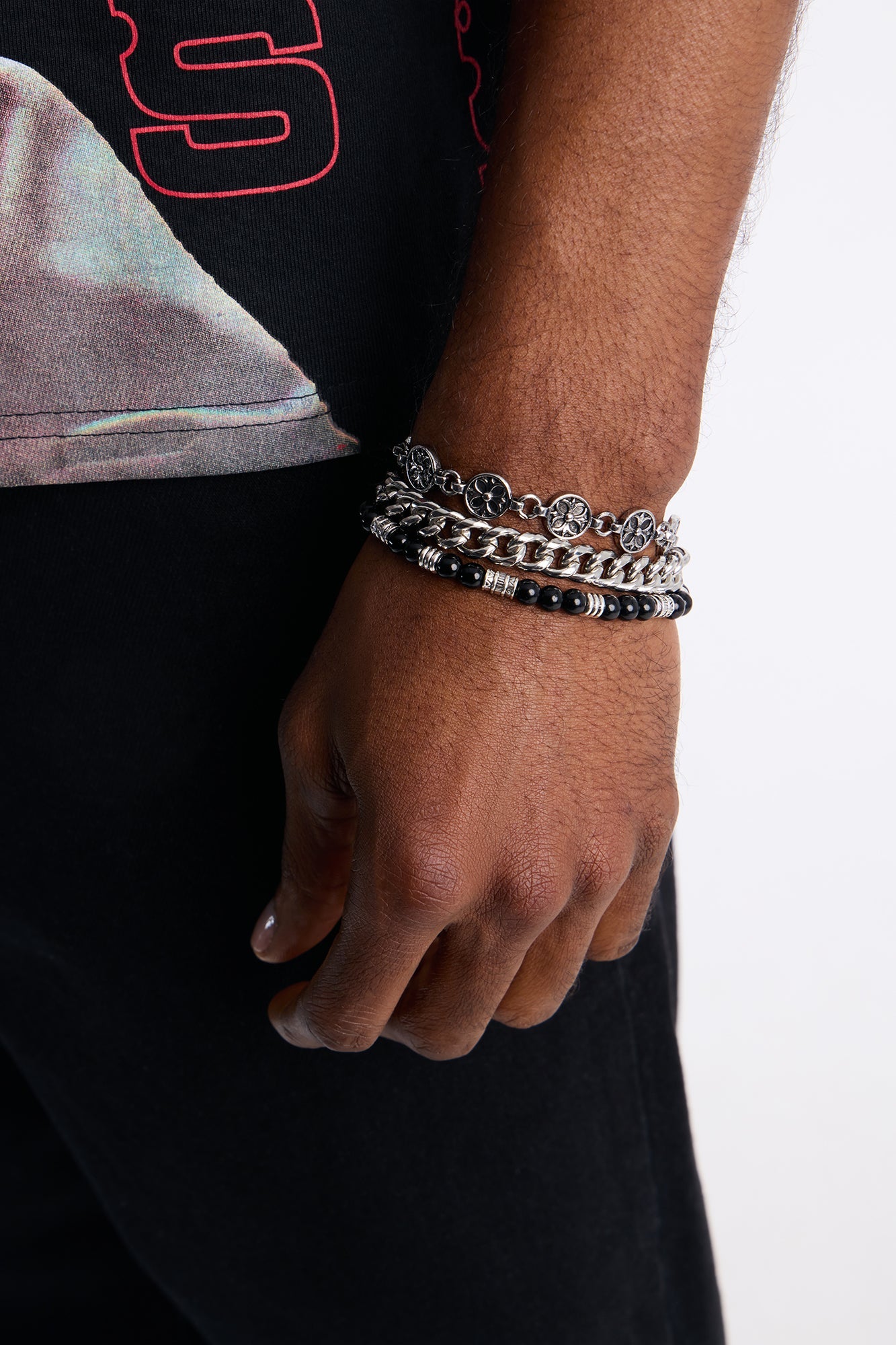 Midnight Iron Faith Bracelet Set - Silver Fashion Nova