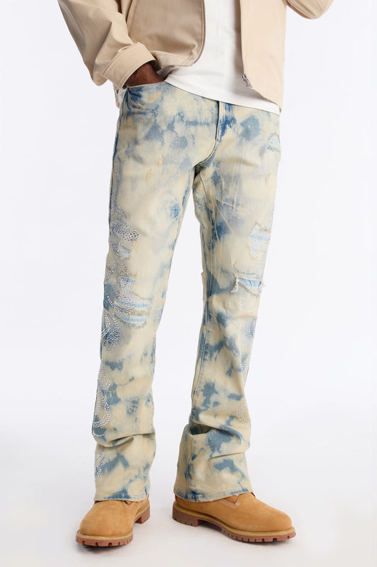 Stacked Skinny Flare Jeweled Storm Jean - Vintage Wash Fashion Nova