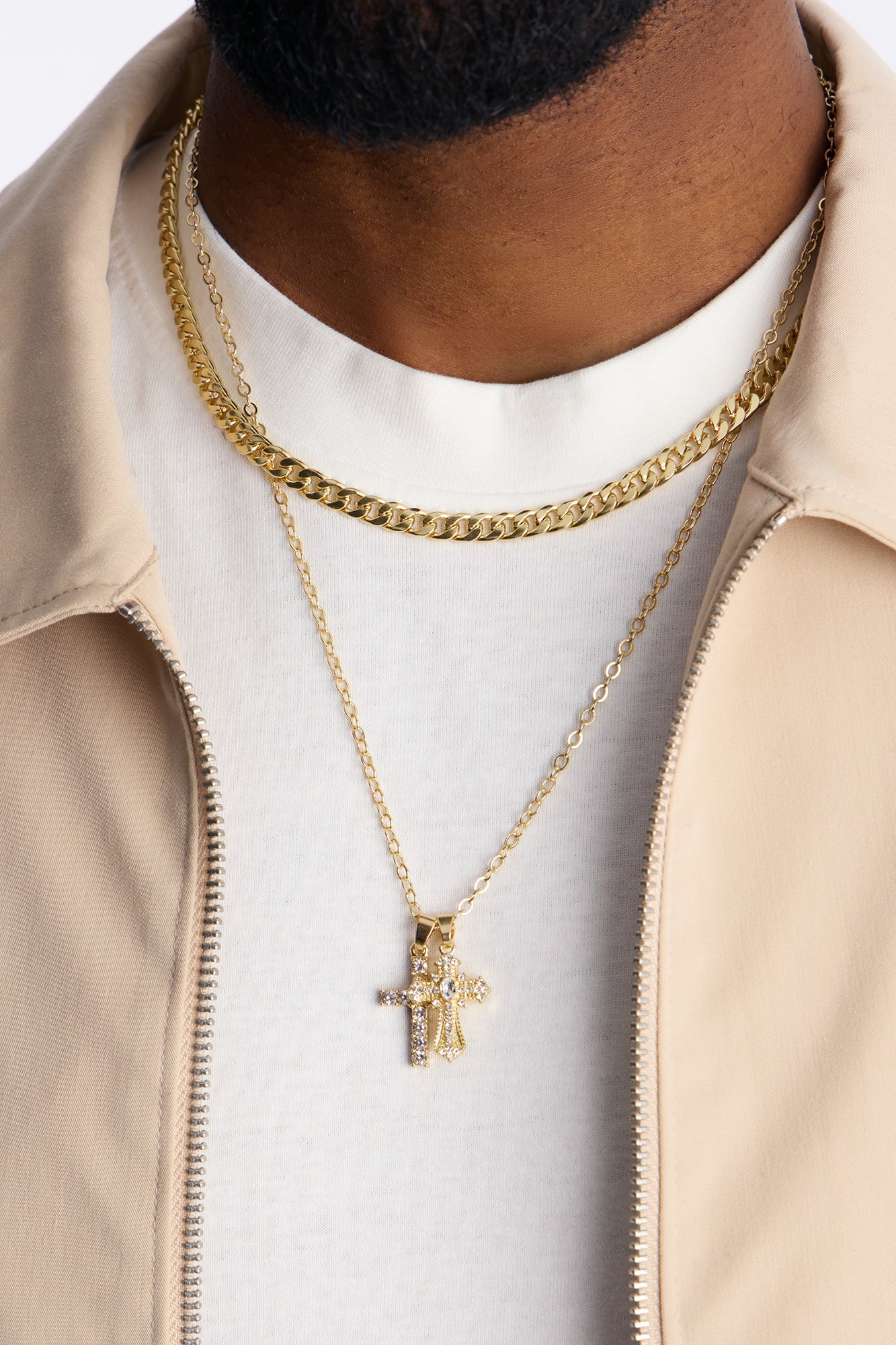 Double Crossed Chain Necklace Set - Gold Fashion Nova