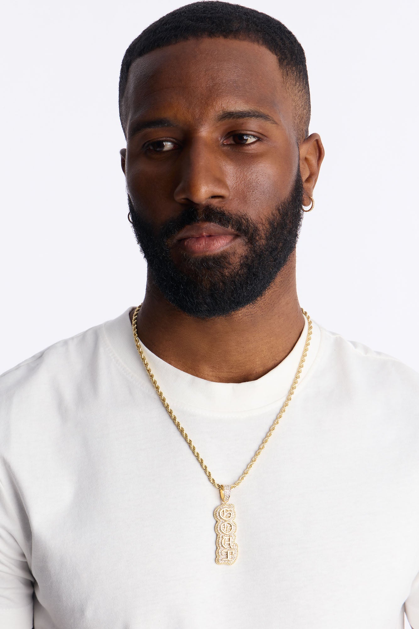 GOAT Script Vertical Iced Pendant Necklace - Gold Fashion Nova