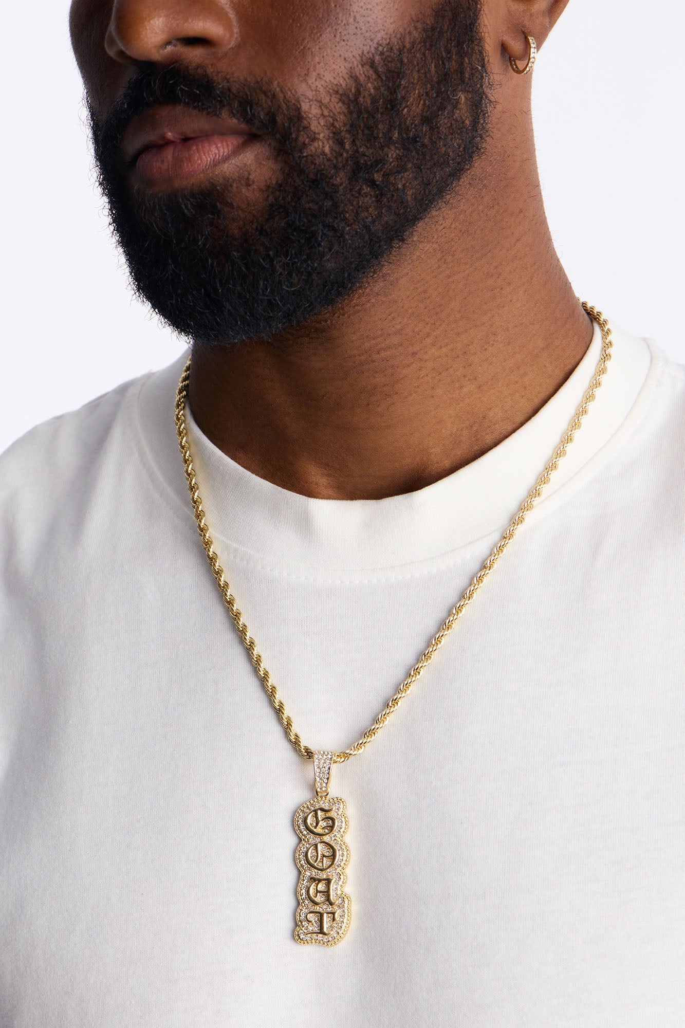 GOAT Script Vertical Iced Pendant Necklace - Gold Fashion Nova