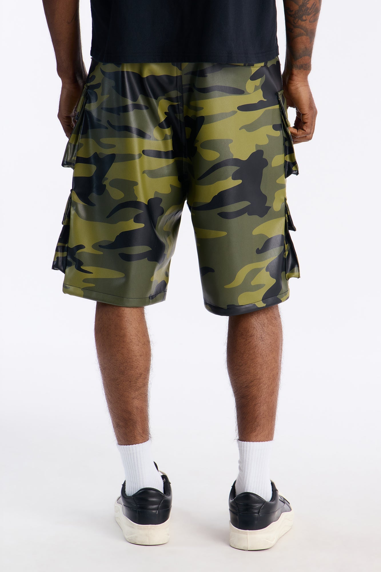 Faux Leather Camo Mirage Cargo Short - Camouflage Fashion Nova