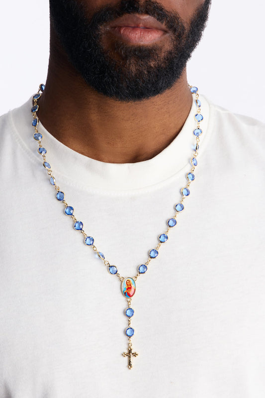 Blue Stone Rosary Necklace - Gold Fashion Nova
