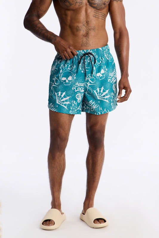 Street Legend All Over Printed Swim Trunk 4″ - Teal Fashion Nova