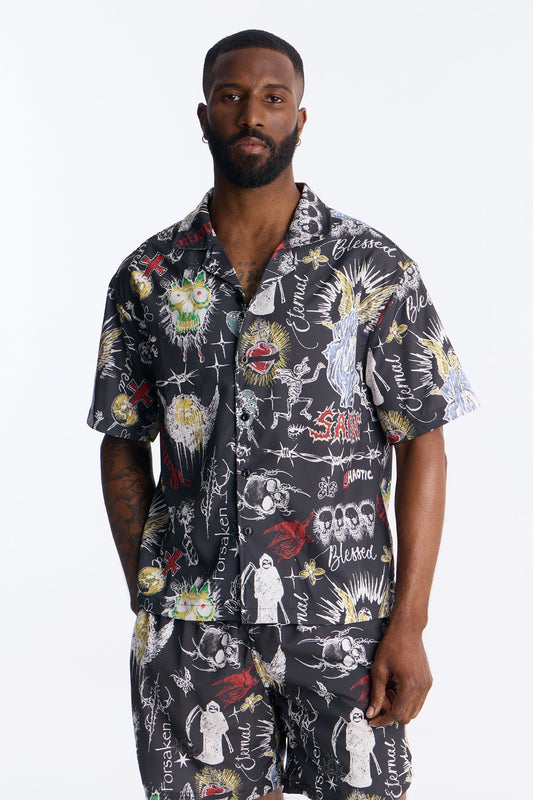 Graffiti Parlor All Over Printed Button Up Shirt - Multi Color Fashion Nova