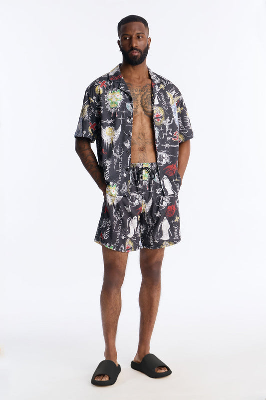 Graffiti Parlor All Over Printed Swim Trunk 7″ - Multi Color Fashion Nova