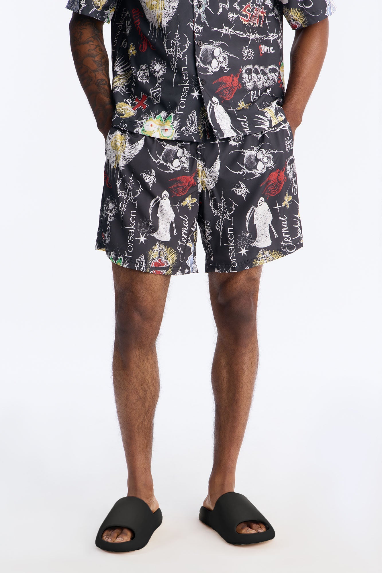 Graffiti Parlor All Over Printed Swim Trunk 7″ - Multi Color Fashion Nova