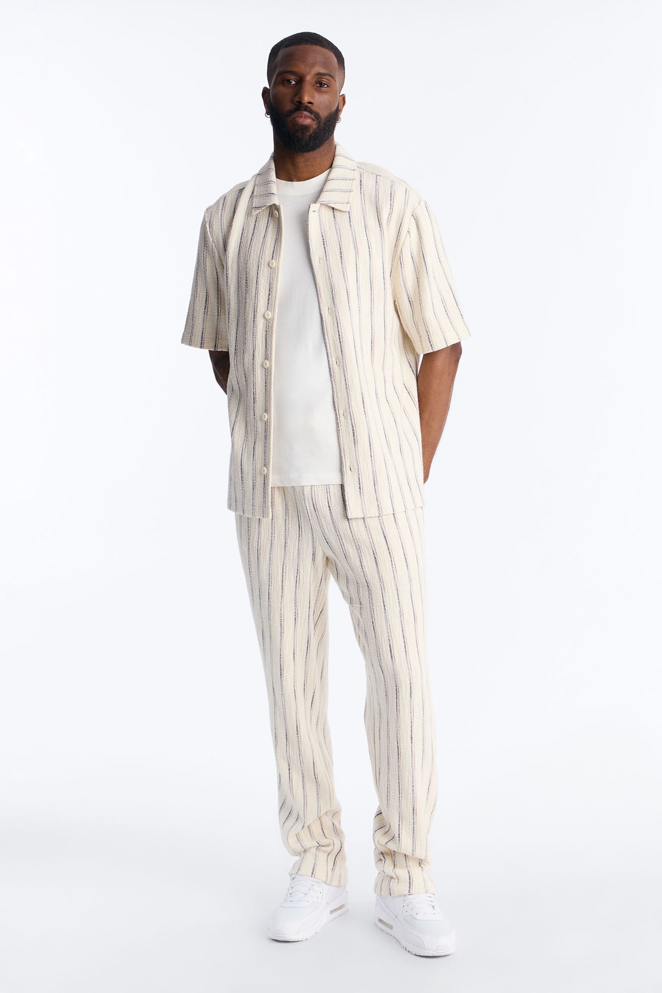 Caicos Textured Stripe Button Up Shirt - Cream Fashion Nova