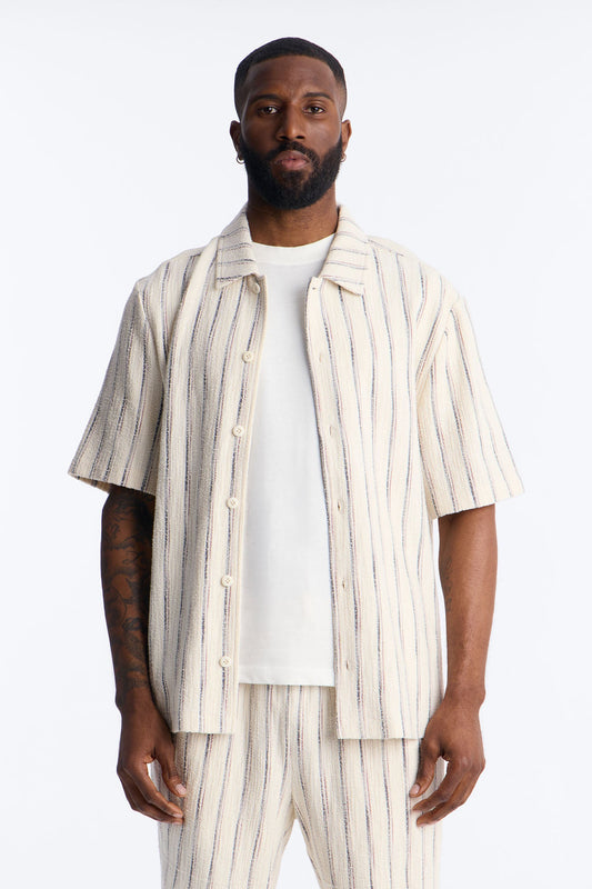 Caicos Textured Stripe Button Up Shirt - Cream Fashion Nova