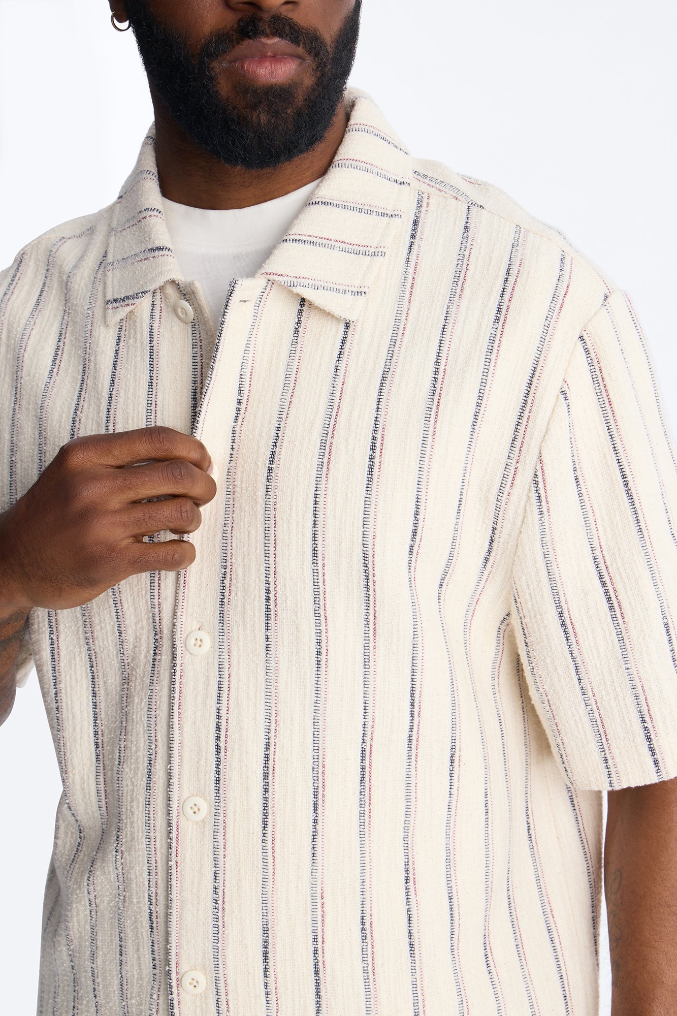 Caicos Textured Stripe Button Up Shirt - Cream Fashion Nova