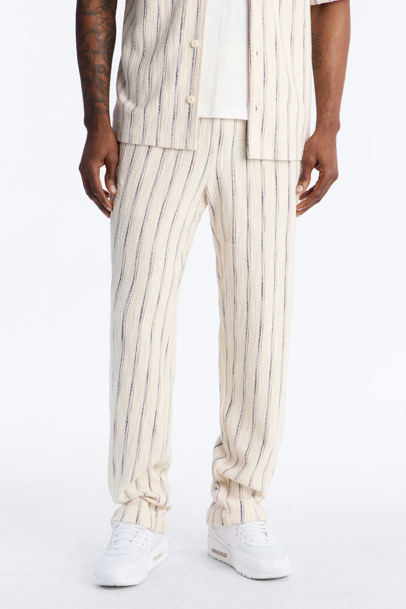 Slim Caicos Textured Stripe Slit Pant - Cream Fashion Nova