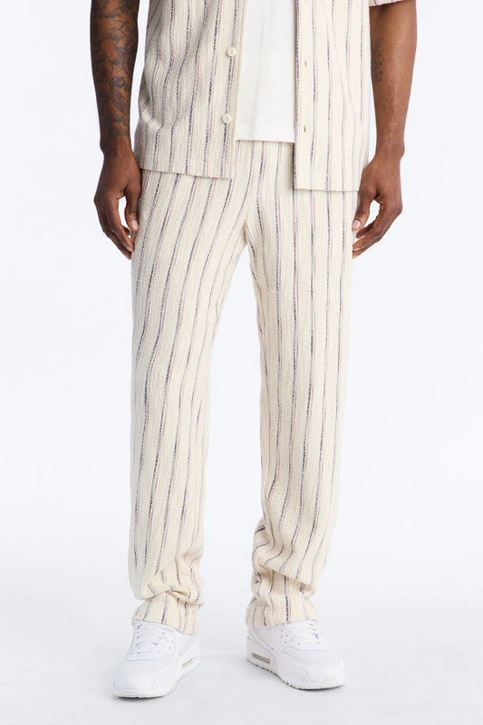 Slim Caicos Textured Stripe Slit Pant - Cream Fashion Nova
