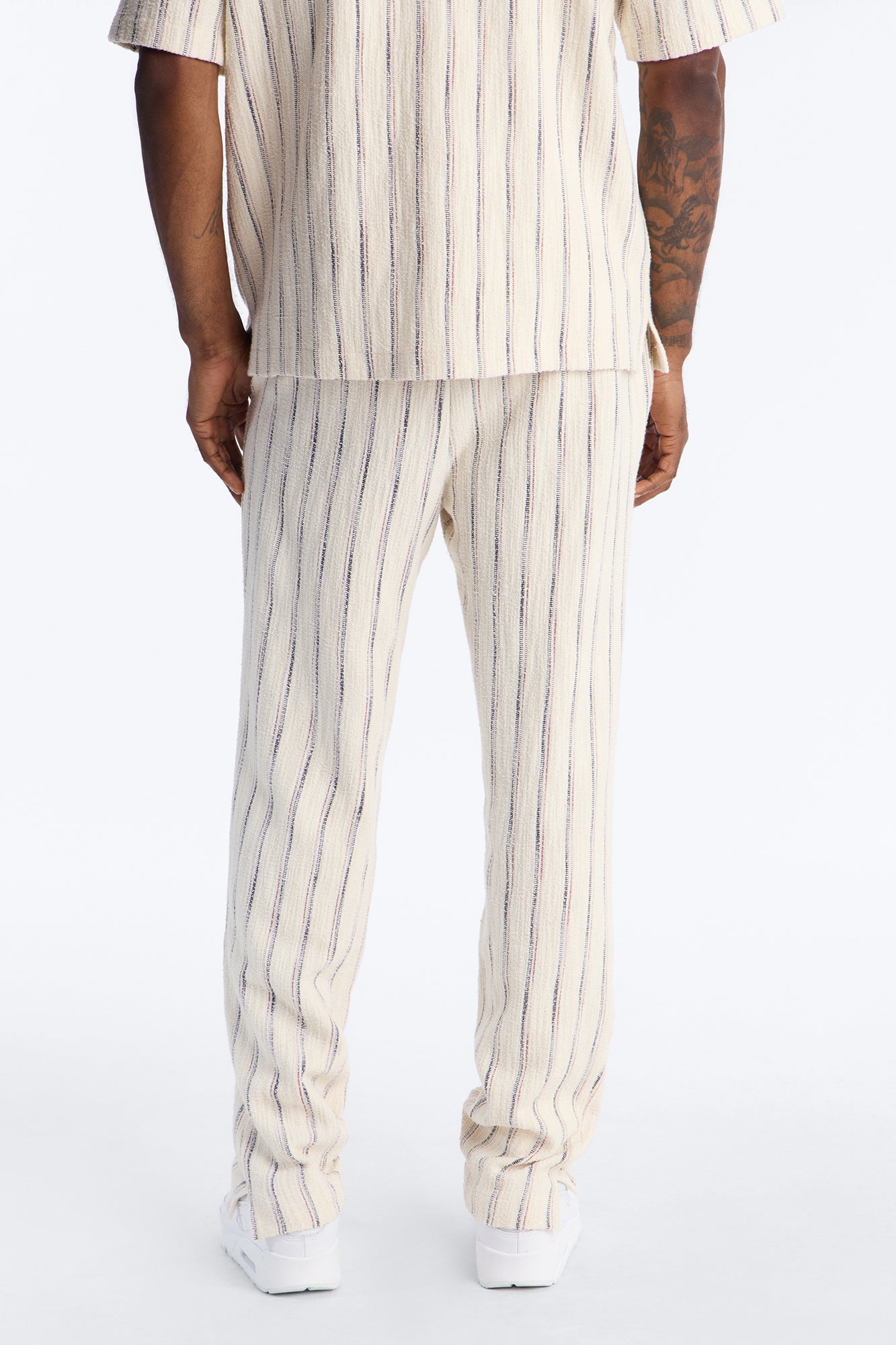 Slim Caicos Textured Stripe Slit Pant - Cream Fashion Nova