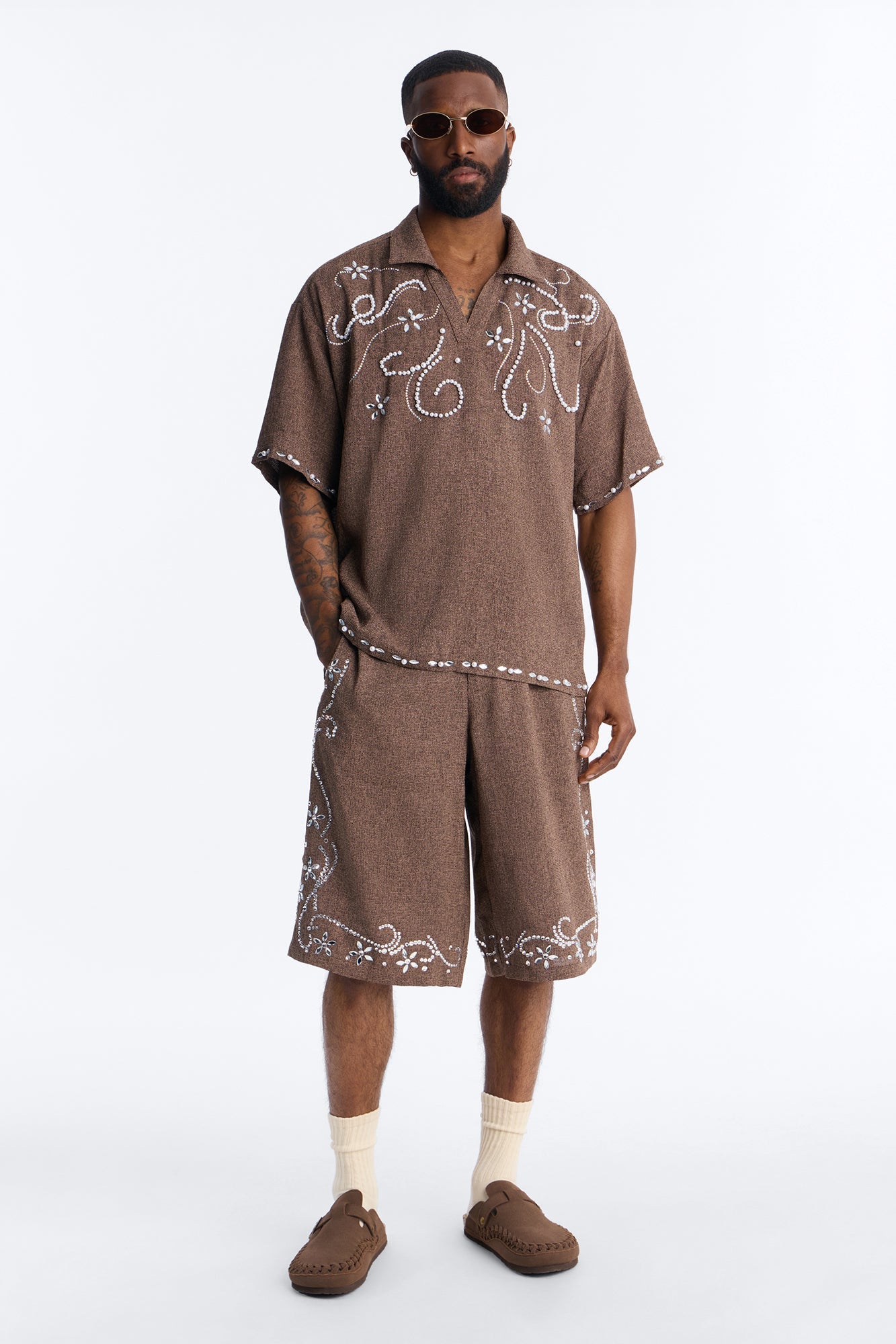Wanderlust Pearl Journey Johnny Collar Polo - Brown Fashion Nova