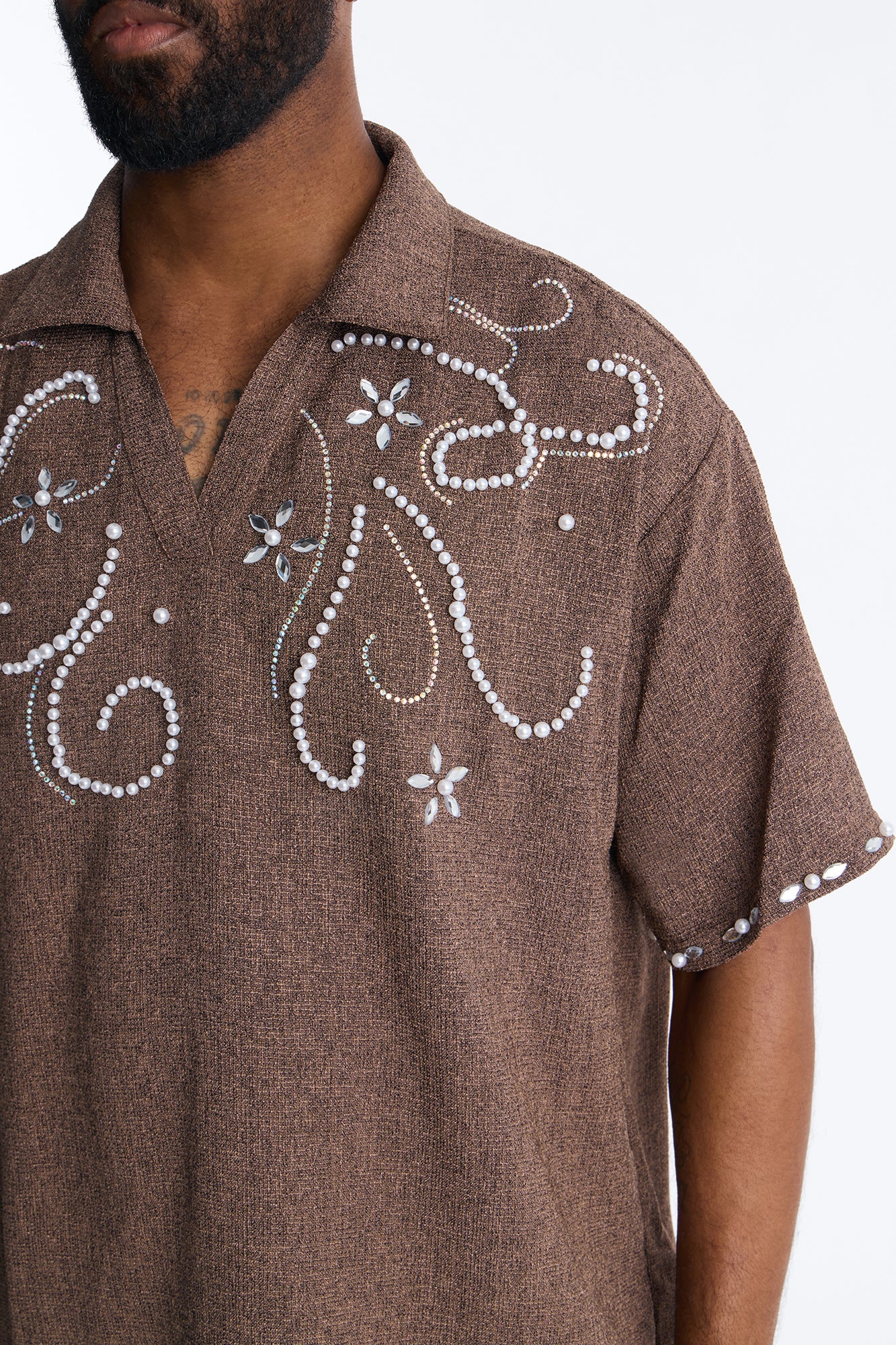 Wanderlust Pearl Journey Johnny Collar Polo - Brown Fashion Nova