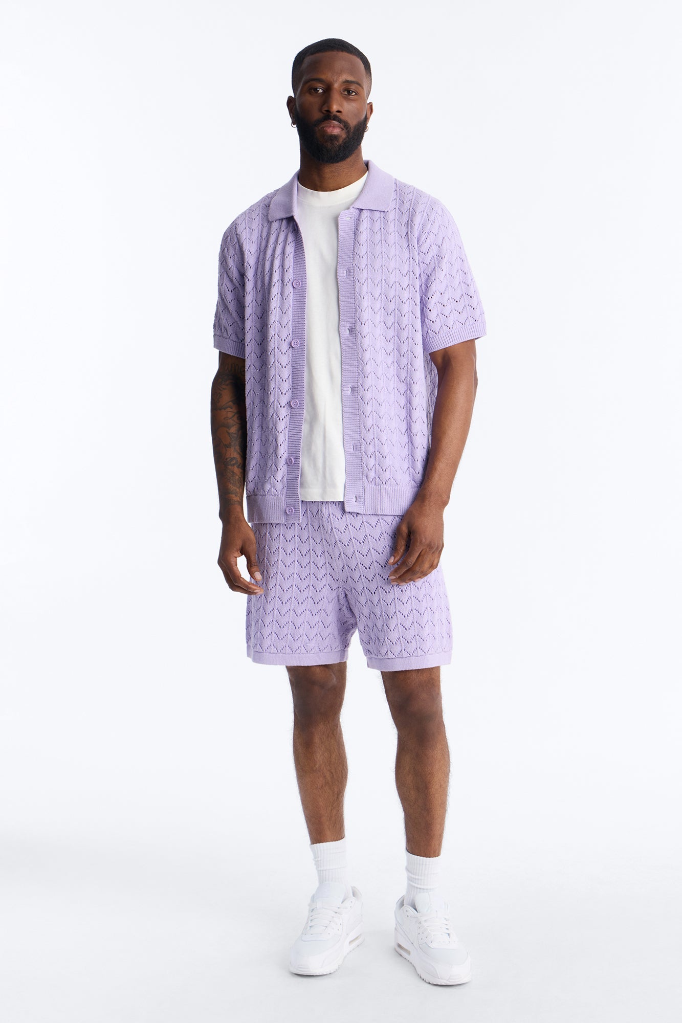 Waterfall Texture Open Knit Shirt - Lavender Fashion Nova