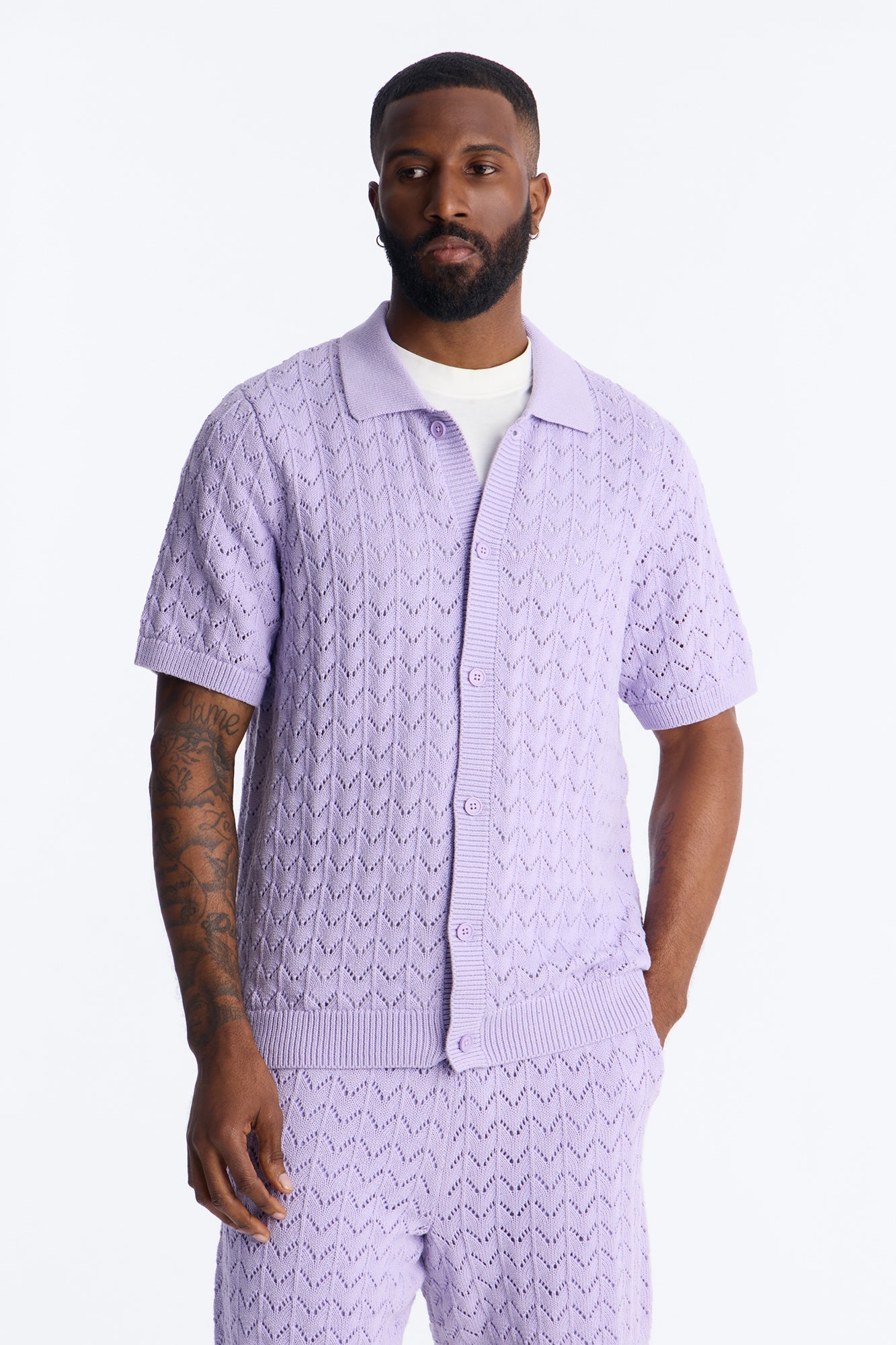 Waterfall Texture Open Knit Shirt - Lavender Fashion Nova