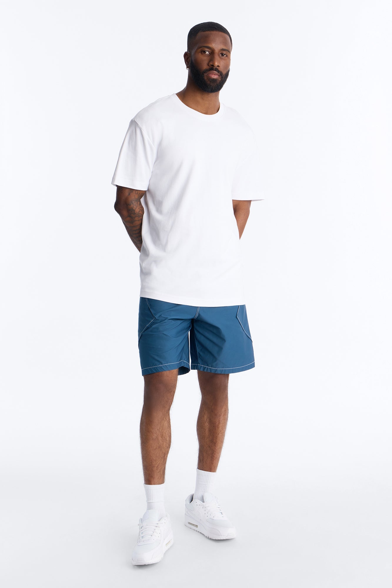 Relaxed Diamond Appeal Contrast Thread Short - Blue Fashion Nova