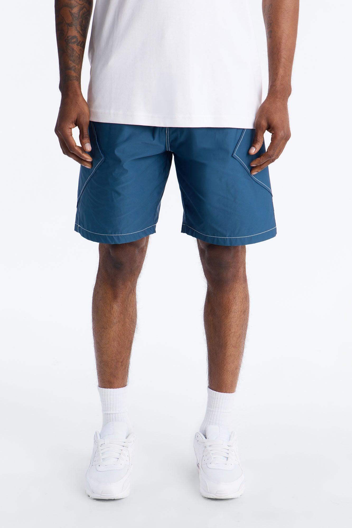 Relaxed Diamond Appeal Contrast Thread Short - Blue Fashion Nova