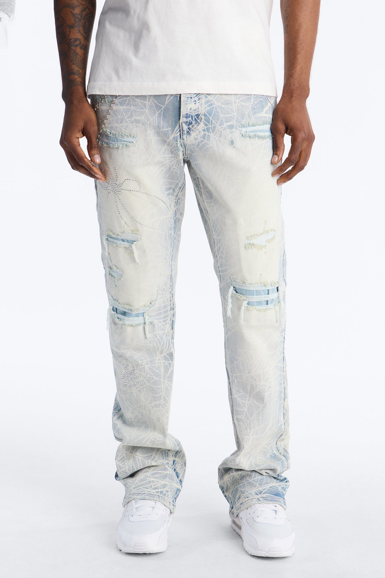 Stacked Skinny Flare Eternal Jeweled Web Jean - Light Wash Fashion Nova