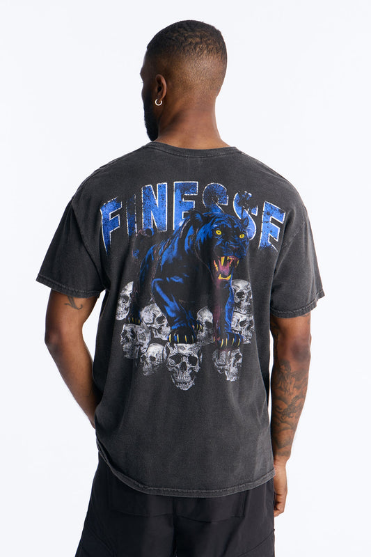 Black Panther Finesse Vintage Oversized Short Sleeve Tee - Black Wash Fashion Nova