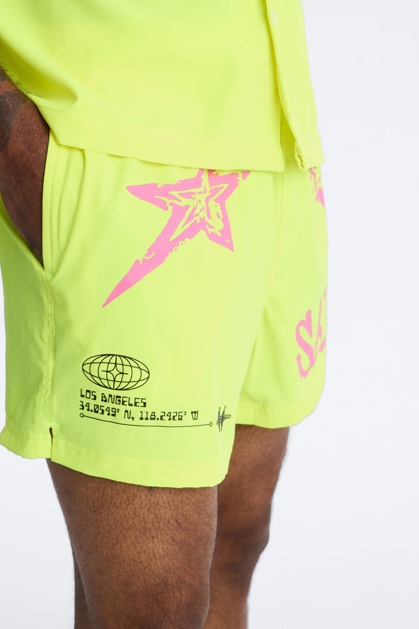 Saints And Stars Swim Trunk 4″ - Yellow Fashion Nova