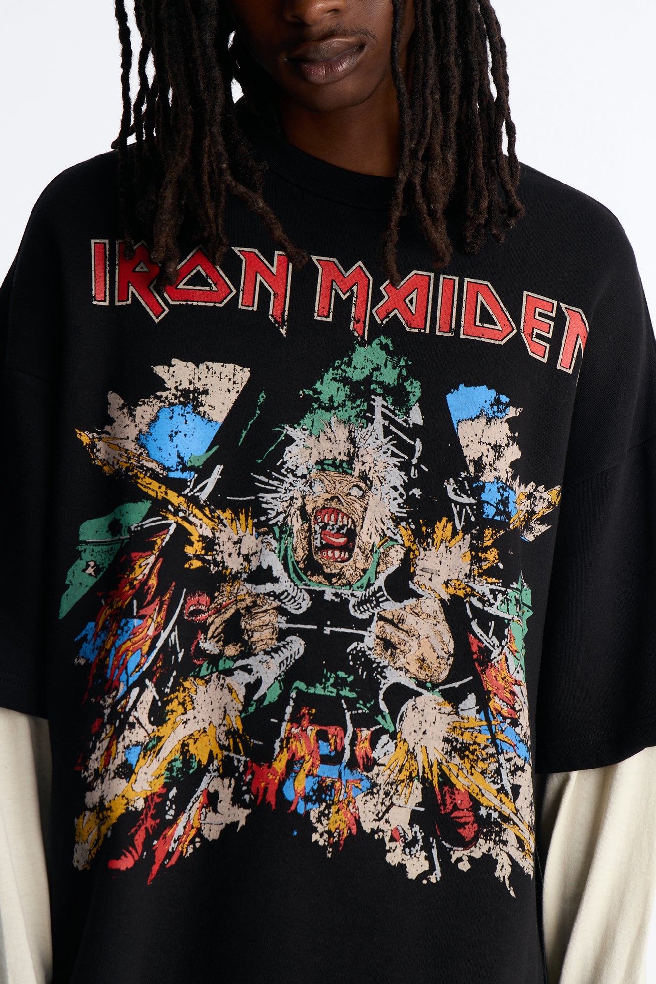 Iron Maiden Tailgunner Oversized Fleece Twofer - Black Wash Fashion Nova