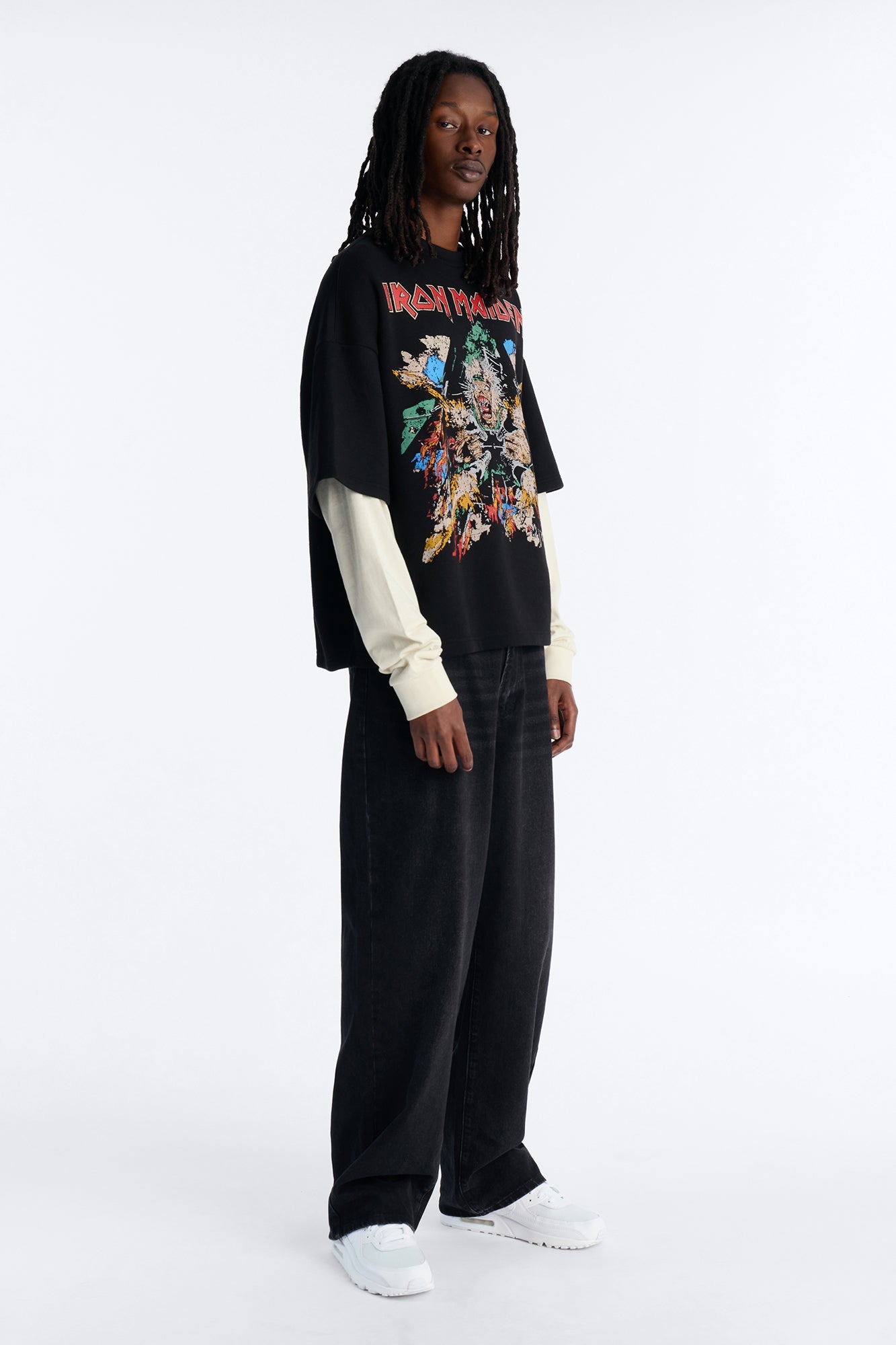 Iron Maiden Tailgunner Oversized Fleece Twofer - Black Wash Fashion Nova