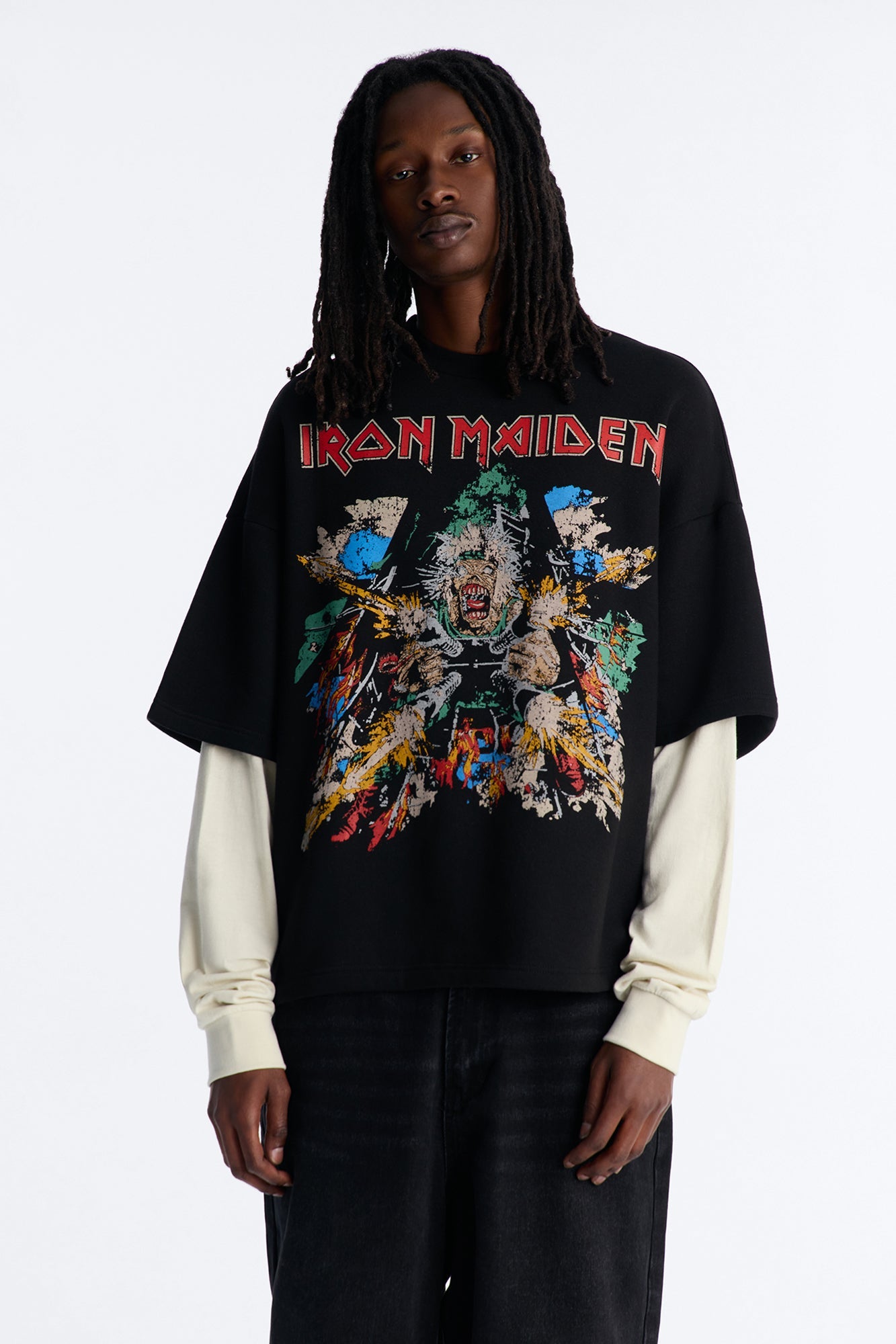 Iron Maiden Tailgunner Oversized Fleece Twofer - Black Wash Fashion Nova