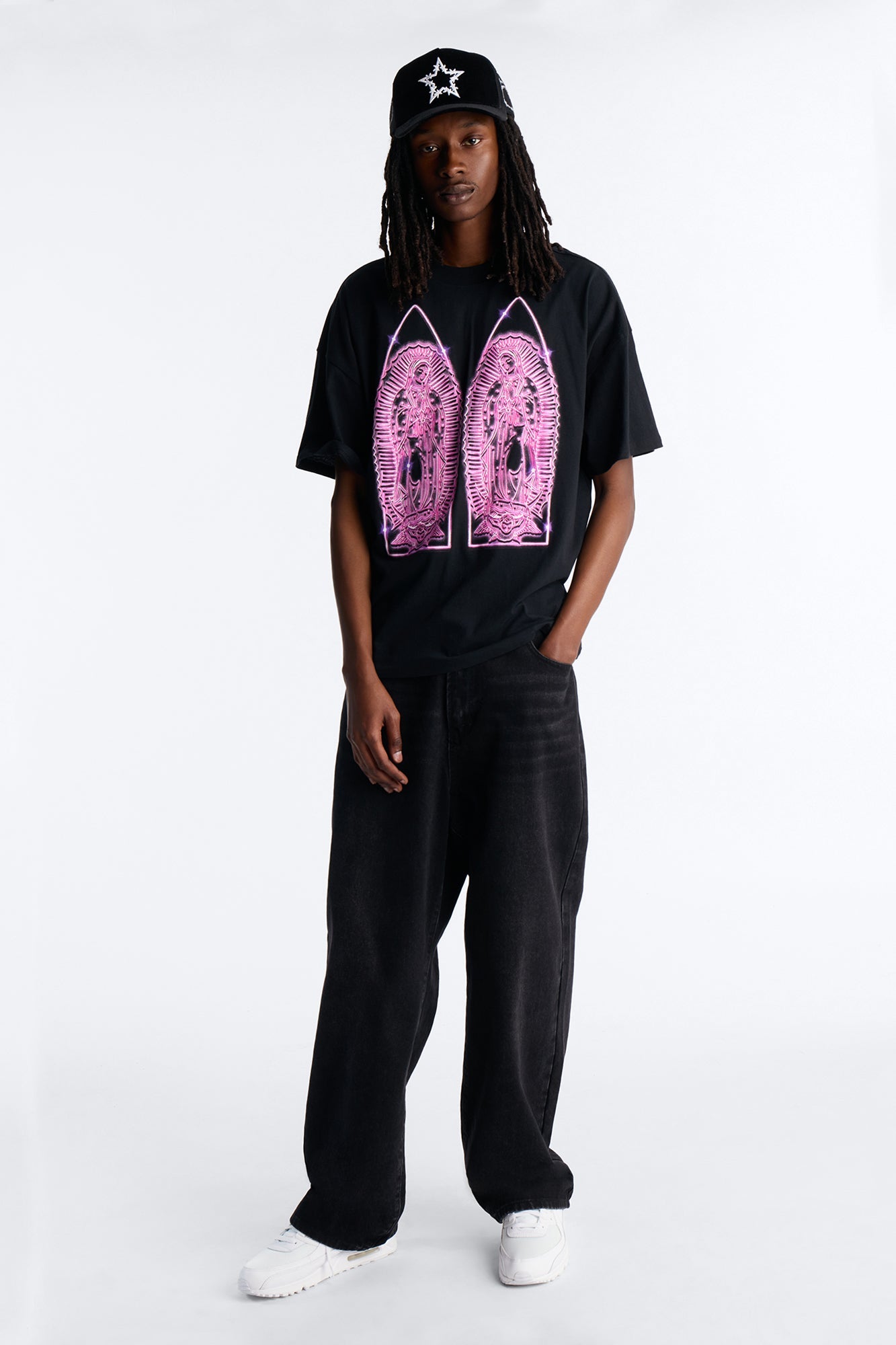 Mother Mary Protect Me Boxy Short Sleeve Tee - Black Fashion Nova