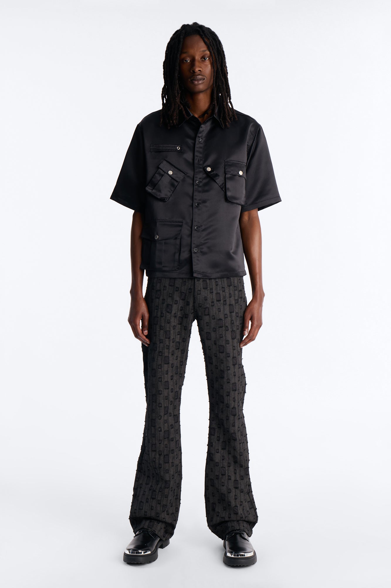 Boxy Tribeca Gloss Utility Shirt - Black Fashion Nova
