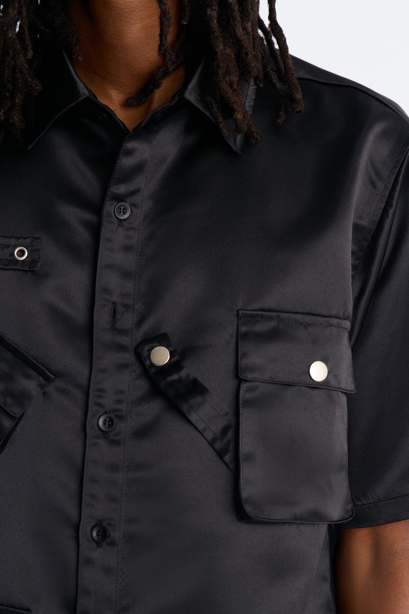 Boxy Tribeca Gloss Utility Shirt - Black Fashion Nova