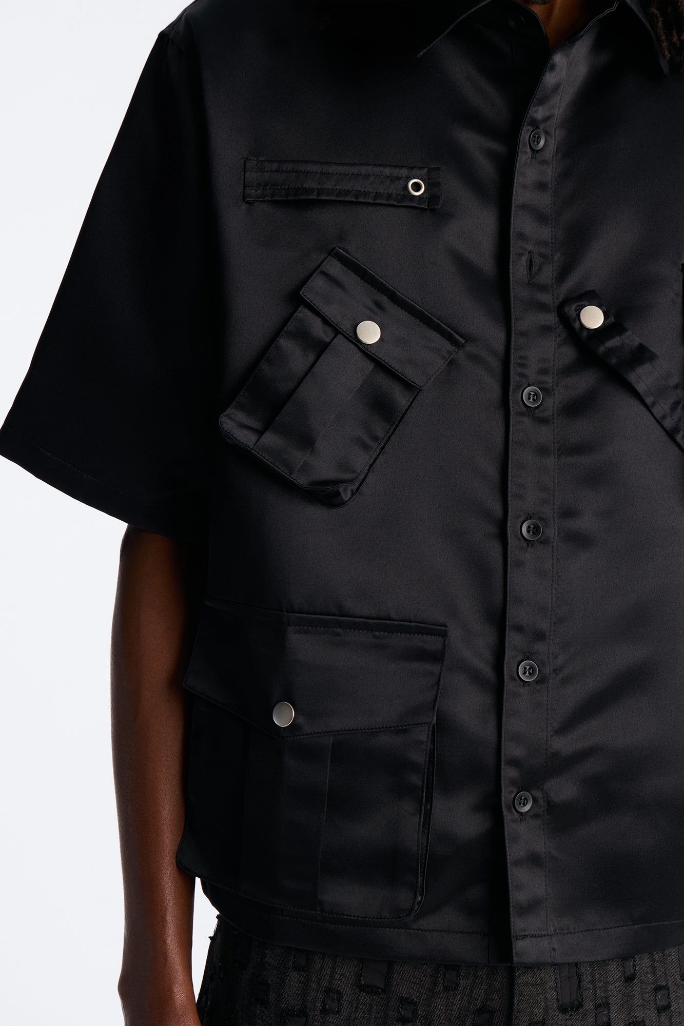 Boxy Tribeca Gloss Utility Shirt - Black Fashion Nova