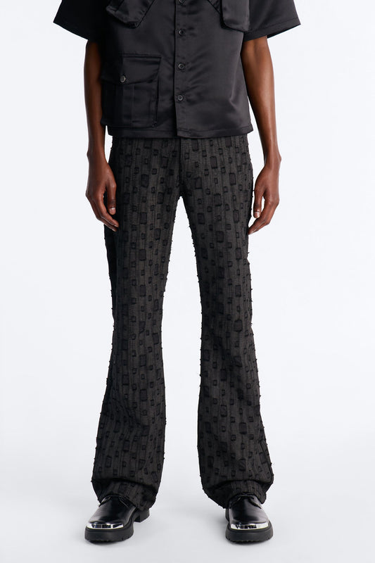Stacked Slim Flare Distant Reality Distressed Pant - Charcoal Fashion Nova