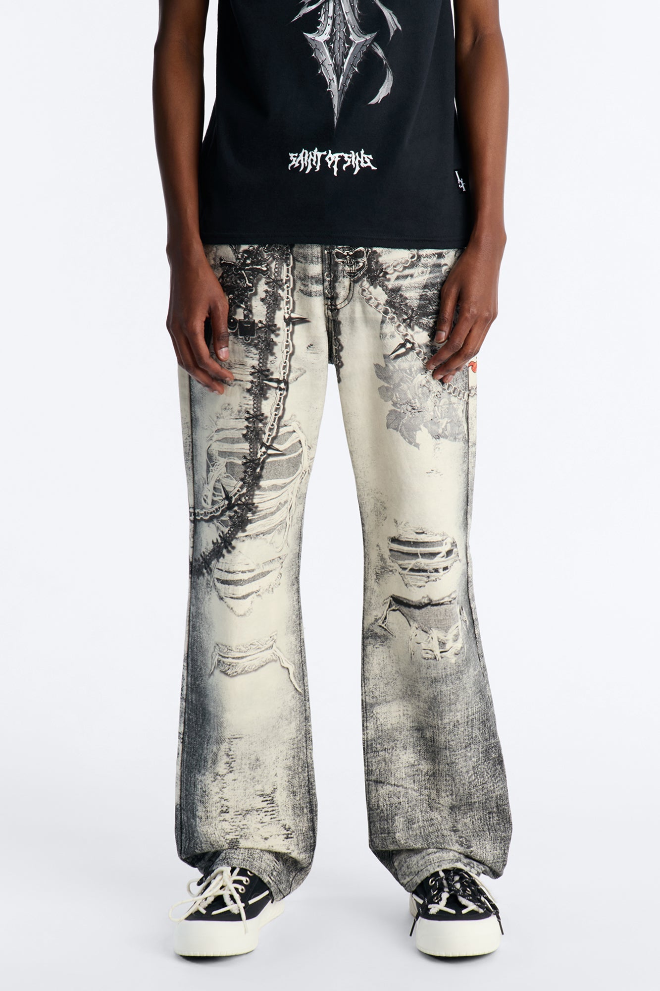 Smoke N Chains Printed Baggy Jean - Acid Wash Black Fashion Nova