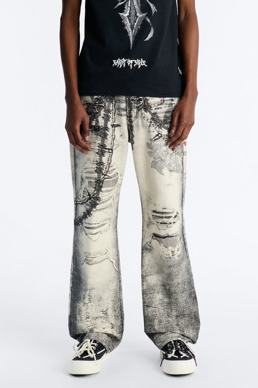 Smoke N Chains Printed Baggy Jean - Acid Wash Black Fashion Nova