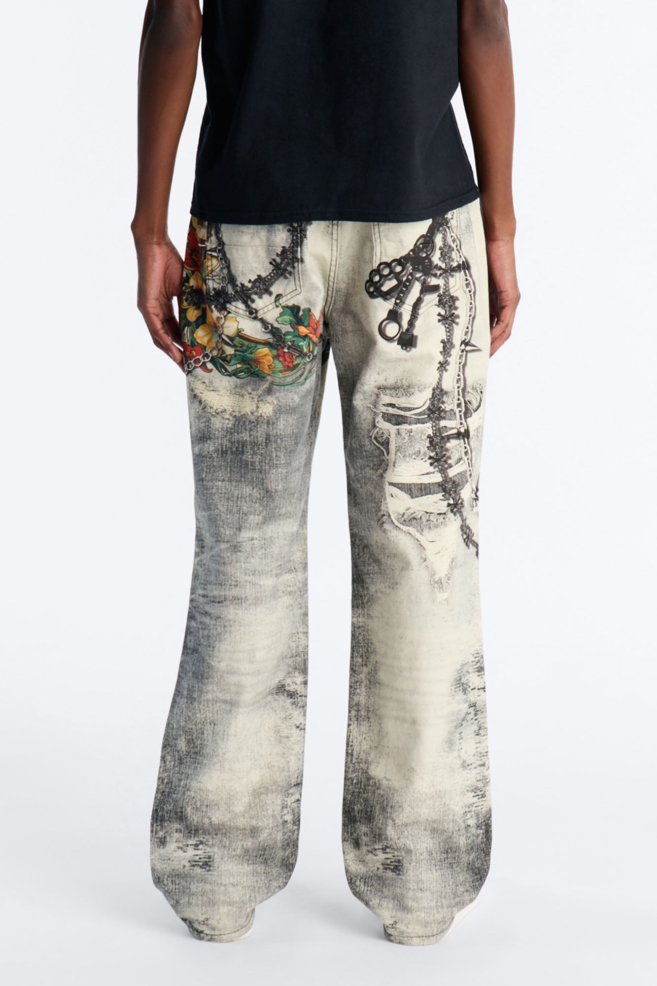 Smoke N Chains Printed Baggy Jean - Acid Wash Black Fashion Nova