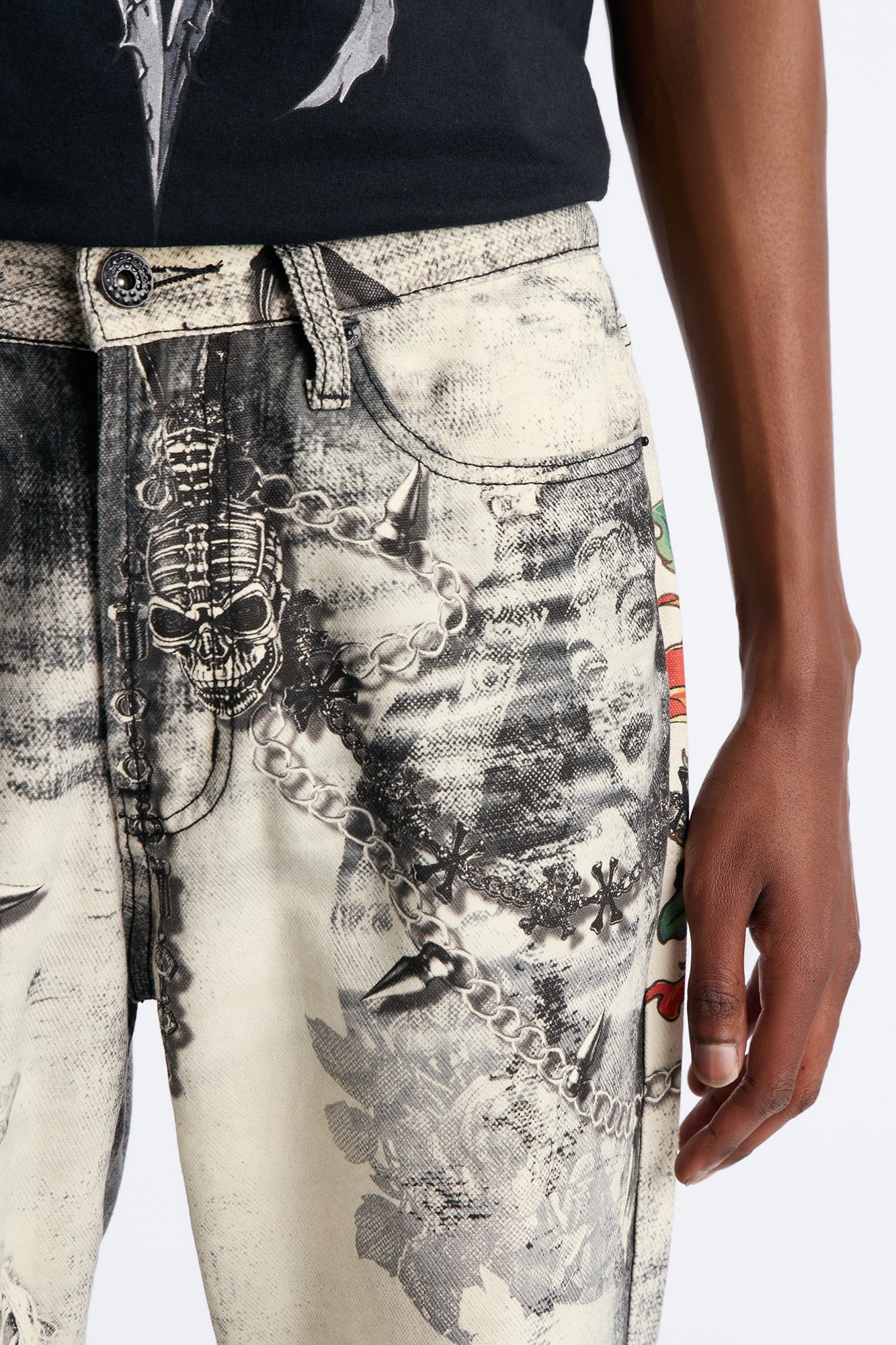 Smoke N Chains Printed Baggy Jean - Acid Wash Black Fashion Nova