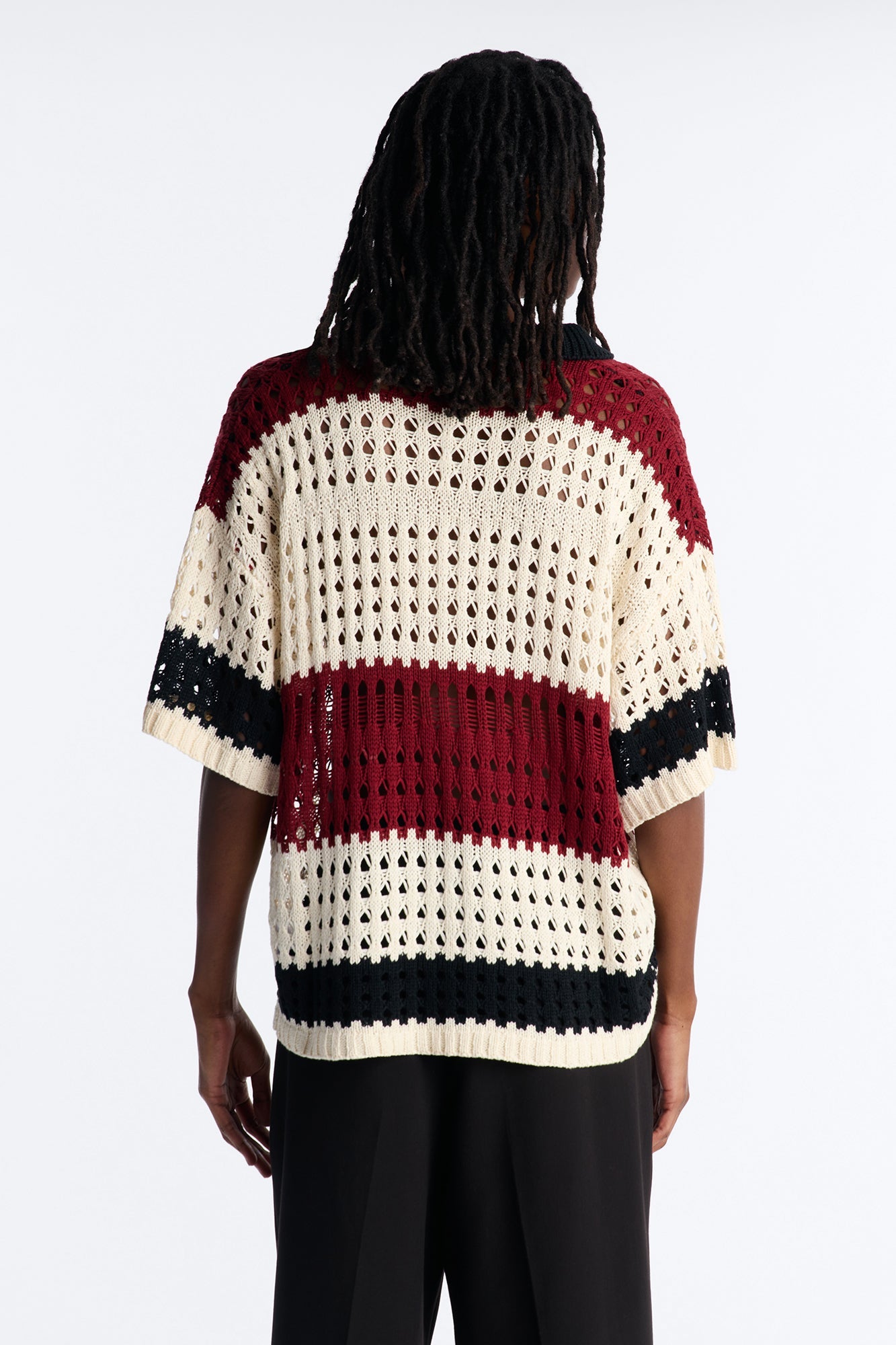 Weathered Stripe Knitted Polo - Burgundy Fashion Nova
