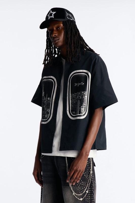 Skyline Views Short Sleeve Button Up Shirt - Black Fashion Nova