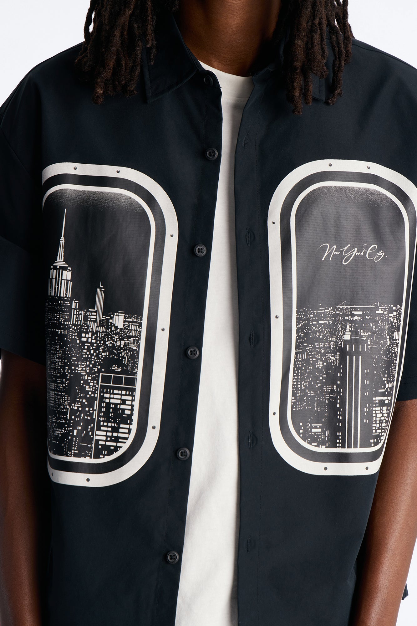 Skyline Views Short Sleeve Button Up Shirt - Black Fashion Nova